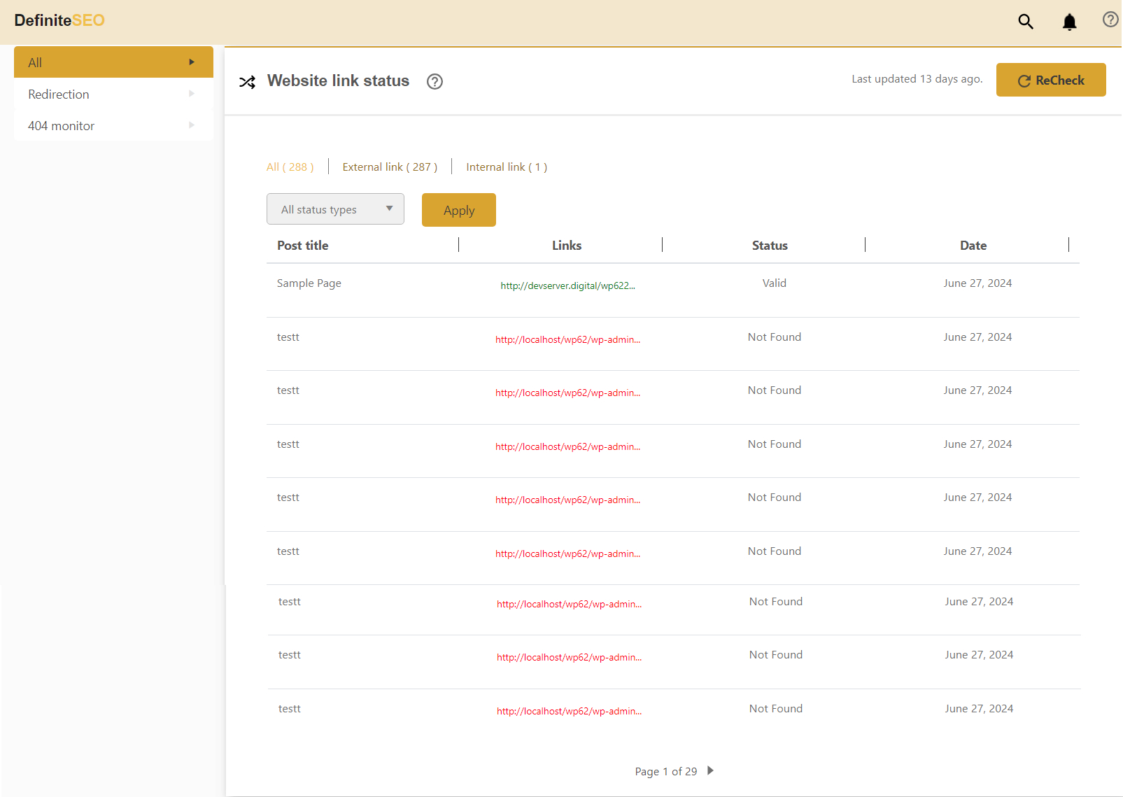 External and Internal Link Management