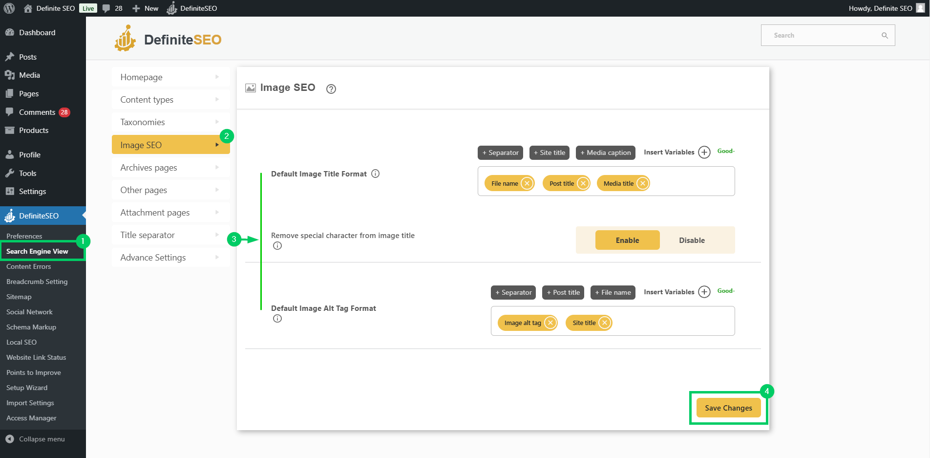 do the seo of image for search engine view in definiteseo plugin