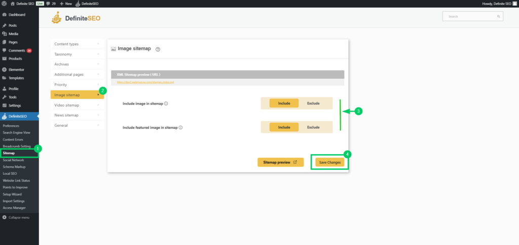 figure out image sitemap with definiteseo plugin