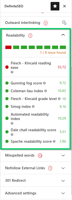 Readability setting