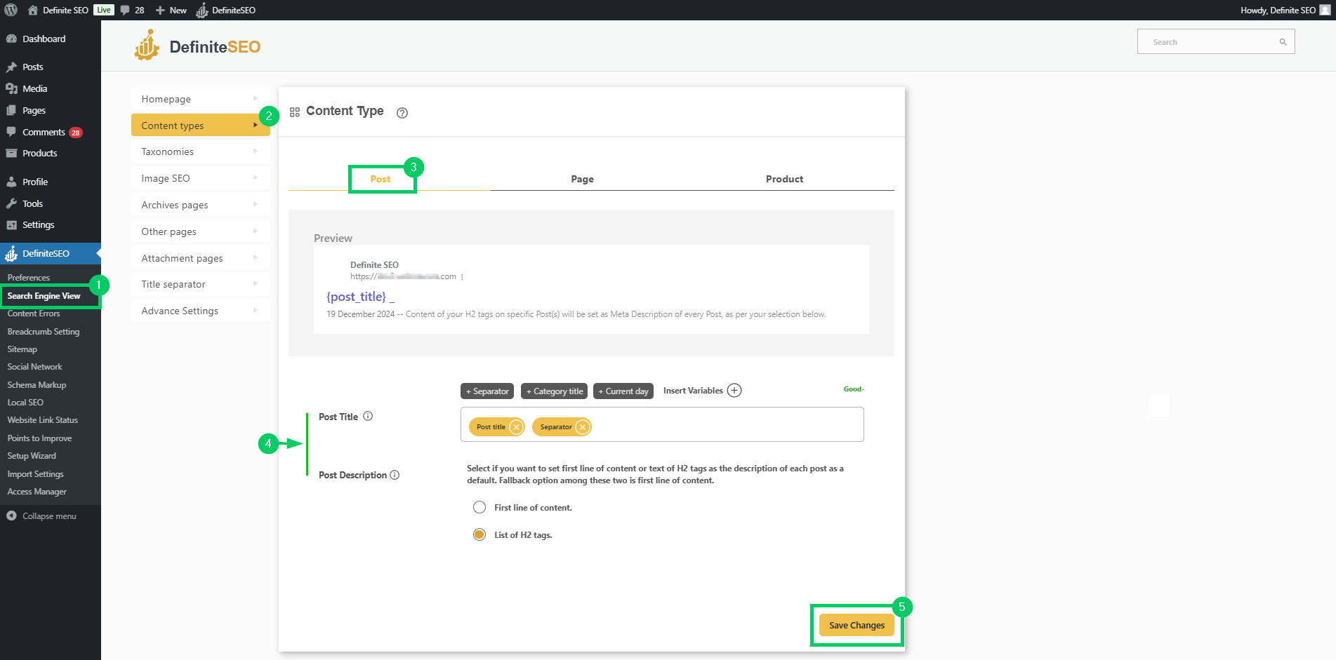 set content types of posts in search engine appearance