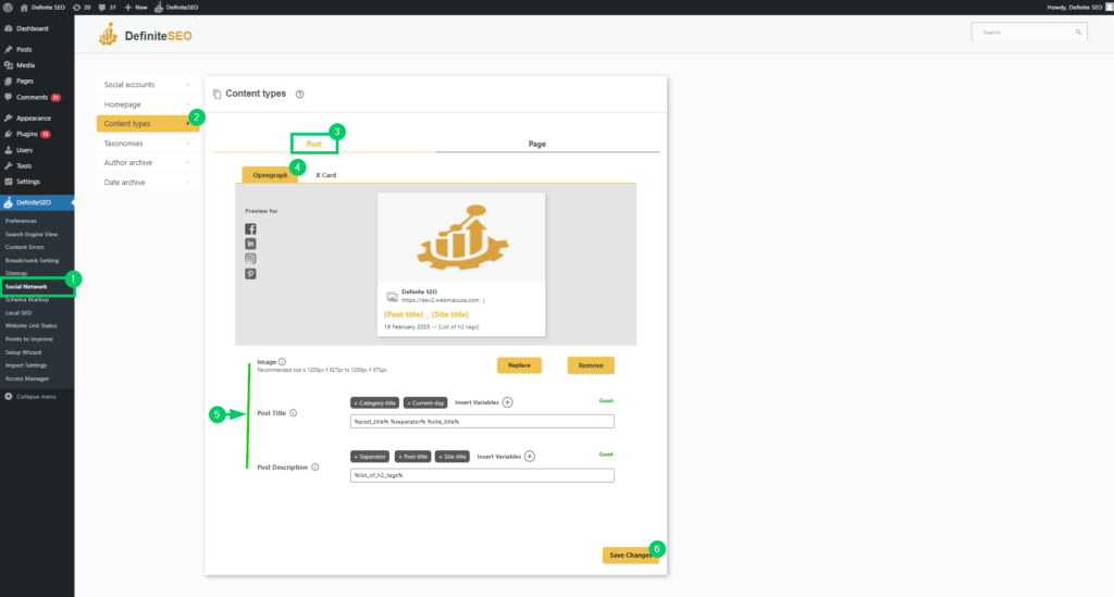 Configure default social media metadata for posts, pages, and WooCommerce products to improve social previews