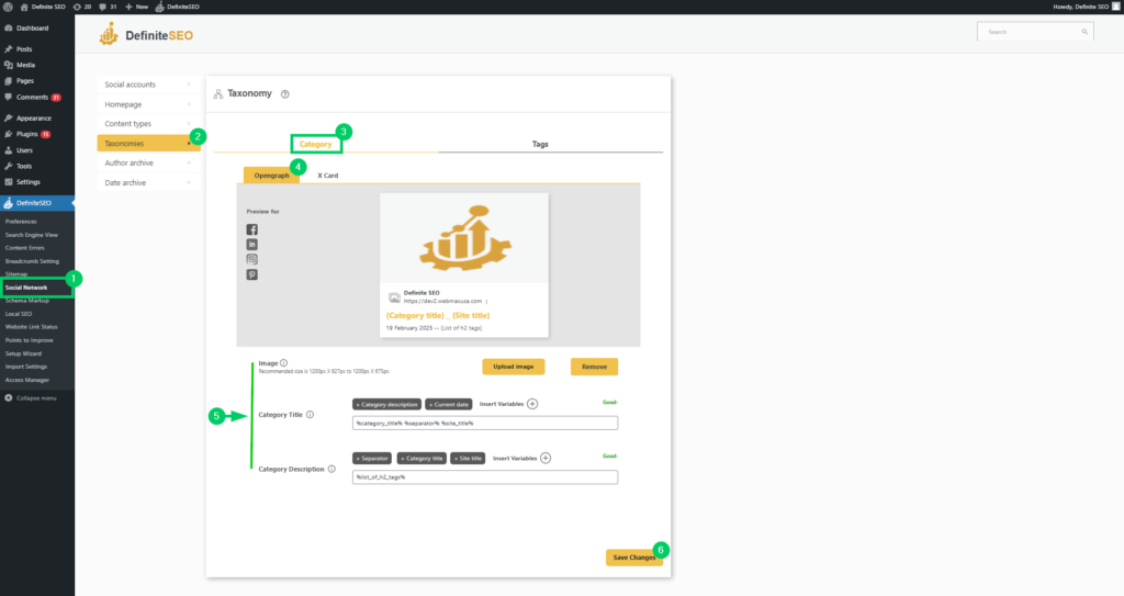 Customize Open Graph and Twitter Card metadata for WordPress categories, tags, and product taxonomies.