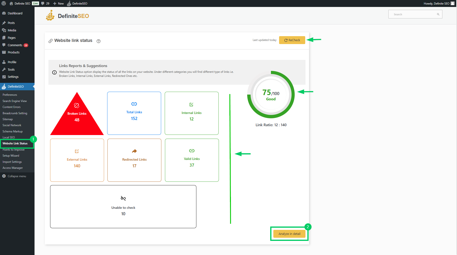 Website Link Status UI Dashboard