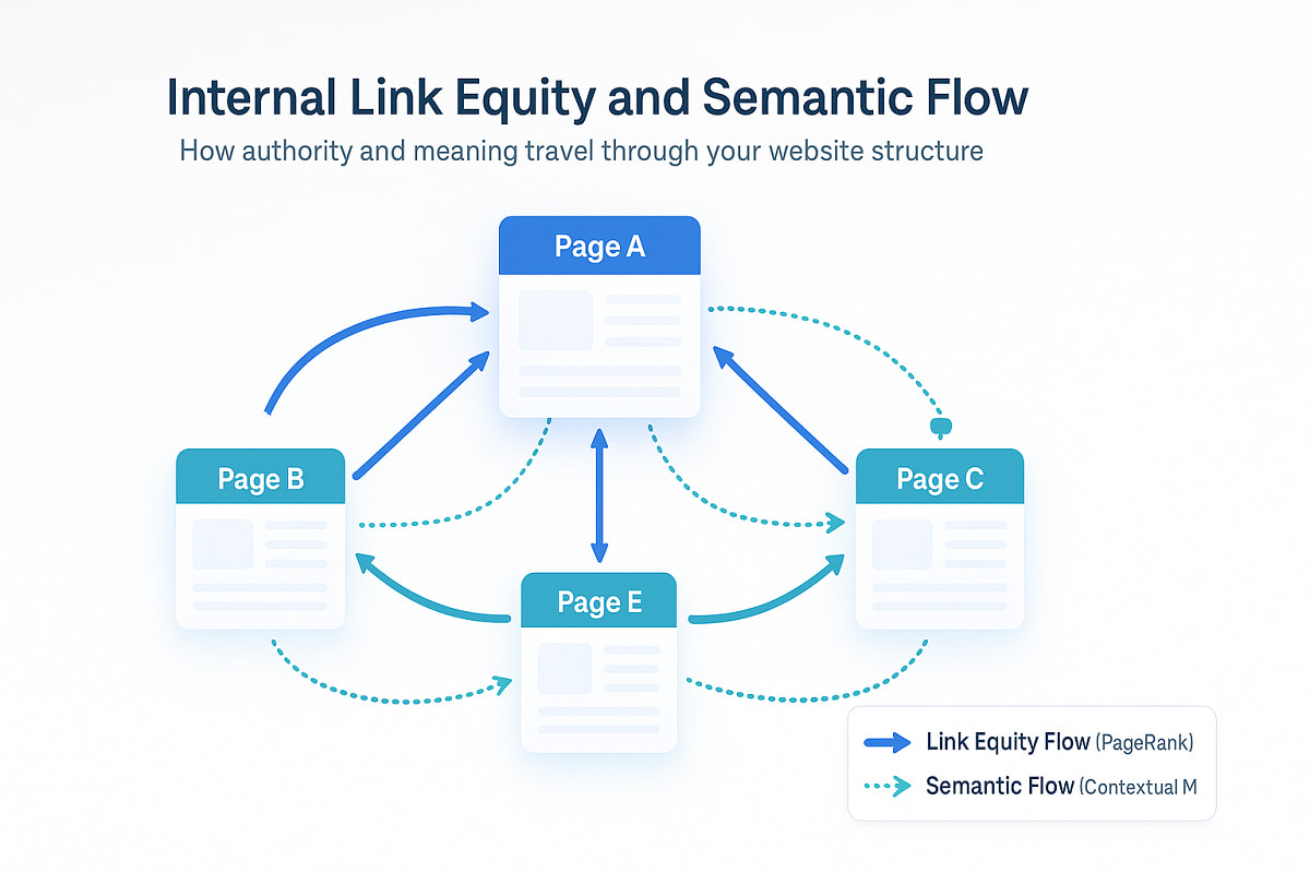 Diagram showing authority and context flow through internal links.