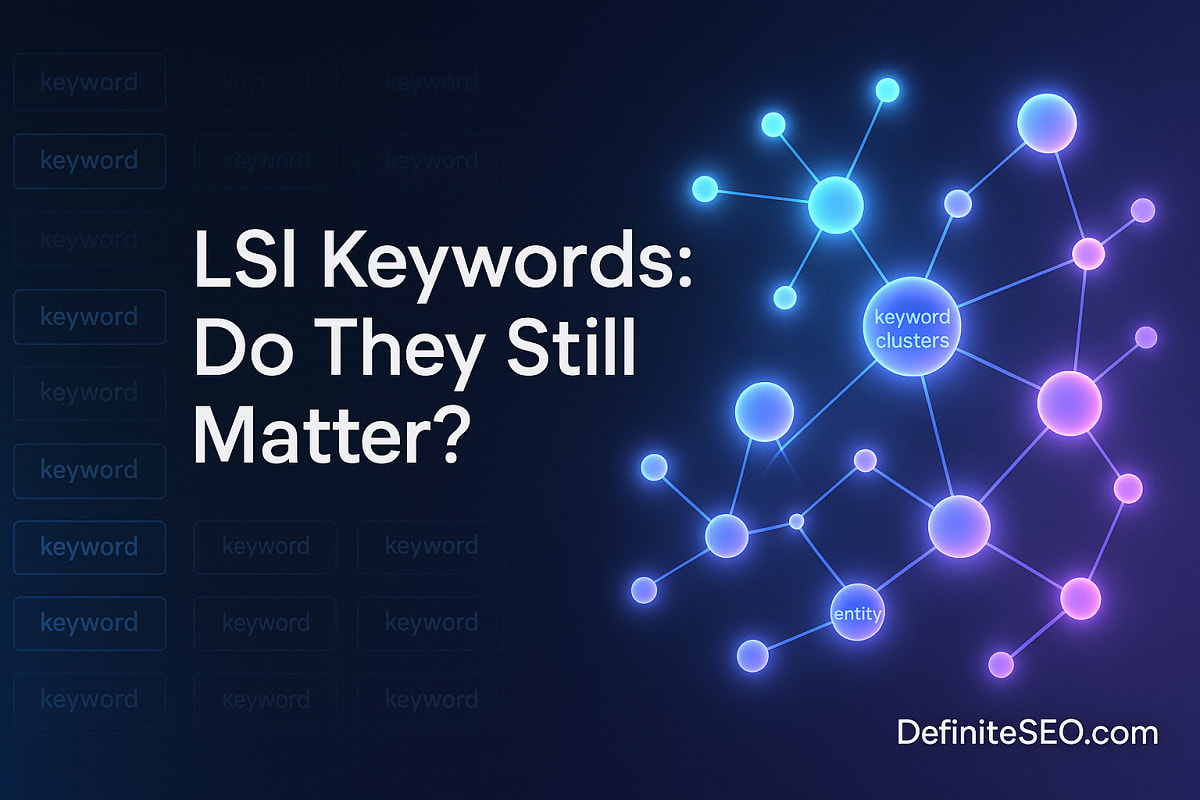 Conceptual illustration of semantic SEO showing interconnected keyword and entity nodes, with the title “LSI Keywords: Do They Still Matter?” displayed on the hero image.