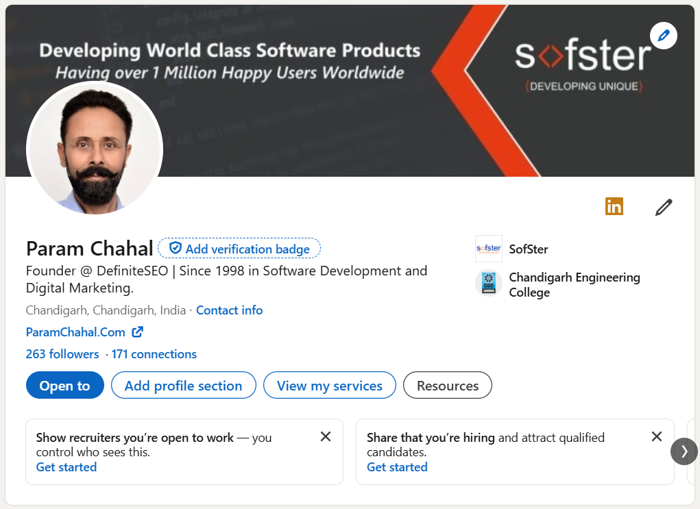 LinkedIn profile of Param Chahal showing professional background, experience, and organizational affiliations.