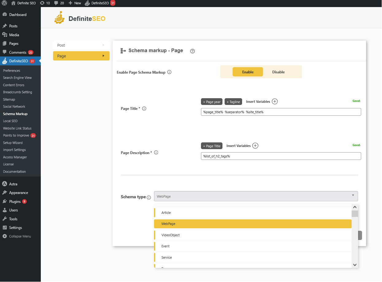 Applying multiple default schema types to a content type in DefiniteSEO plugin