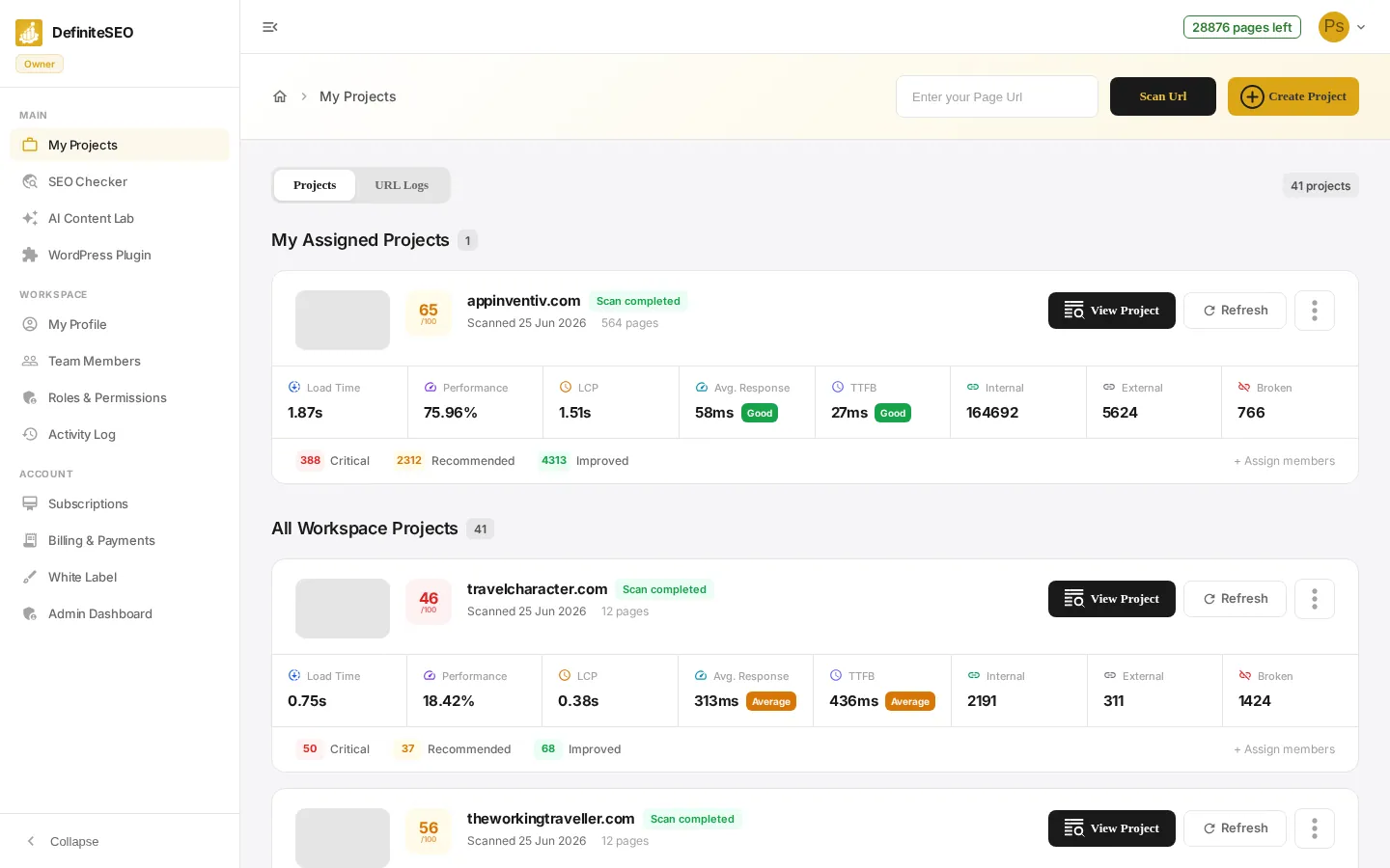 Projects & Site Management - Open your Projects dashboard