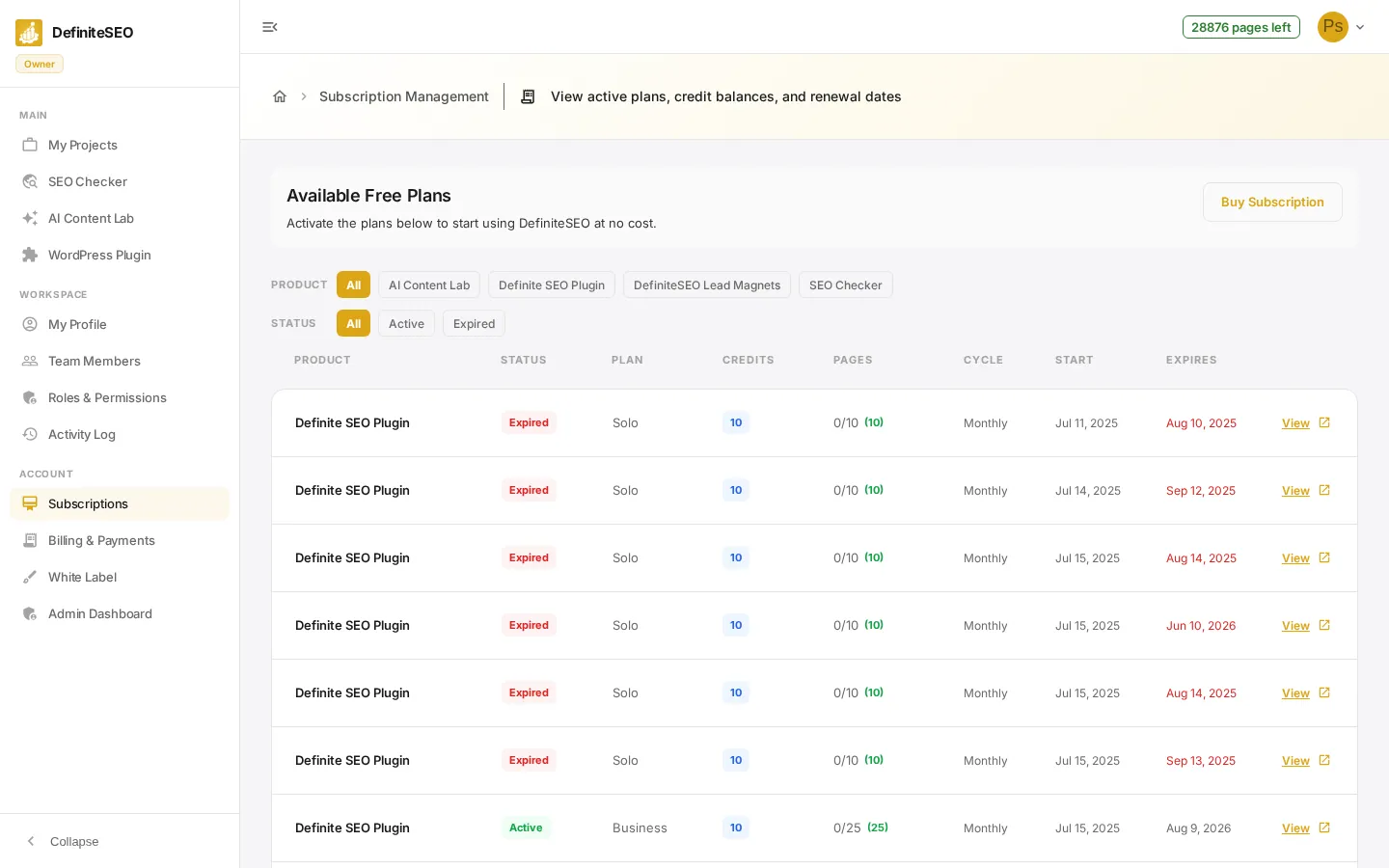 Subscriptions & Plans - Open your subscriptions