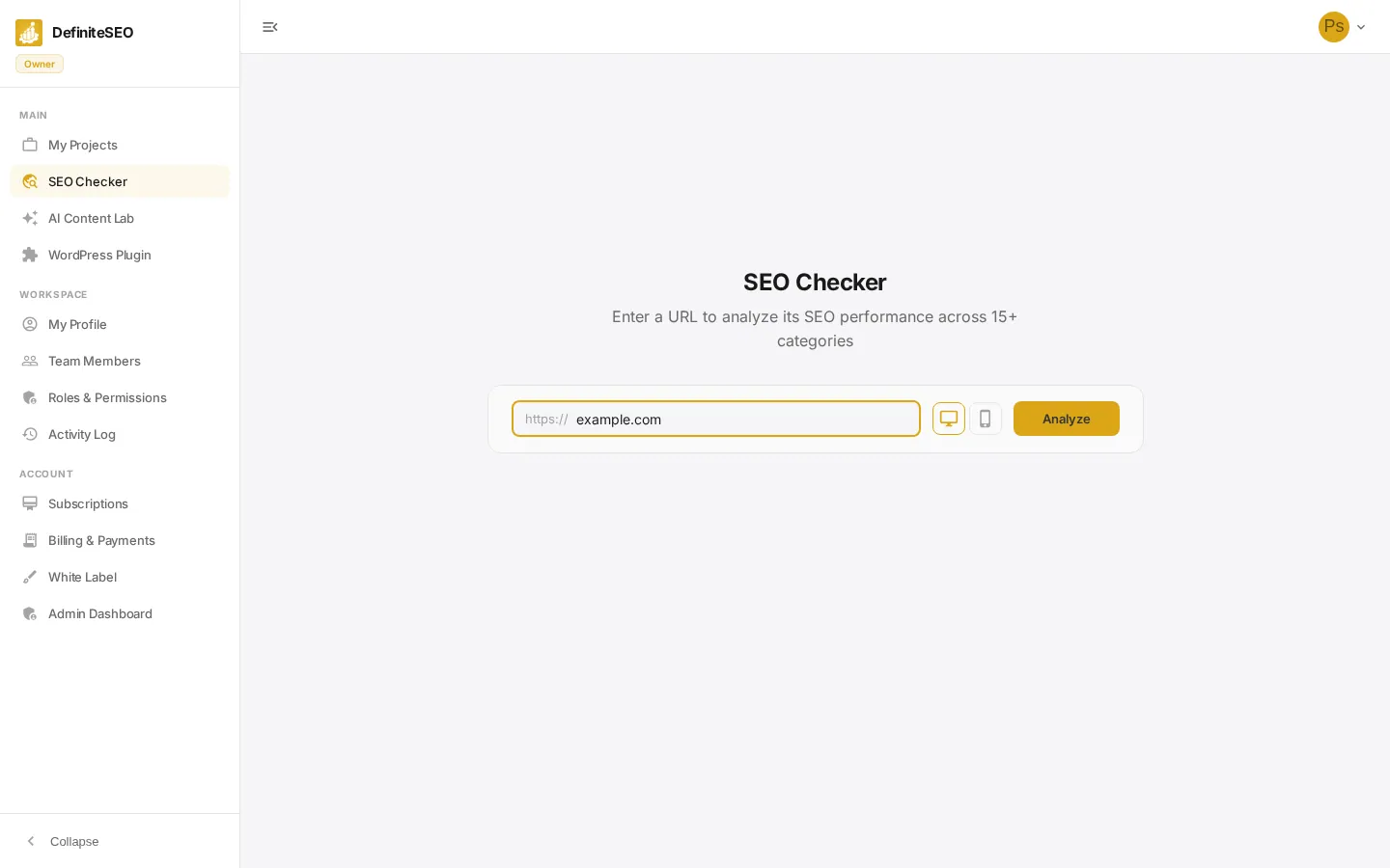 SEO Checker - Analyze Any Page in Seconds - Enter the page and pick a device