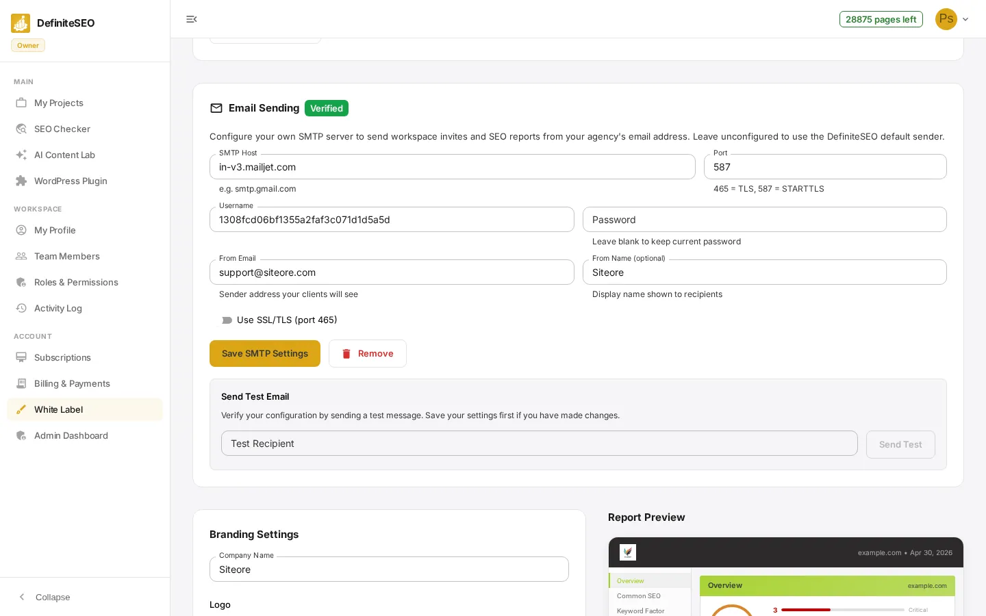 White Label & Branding - Send reports from your own email