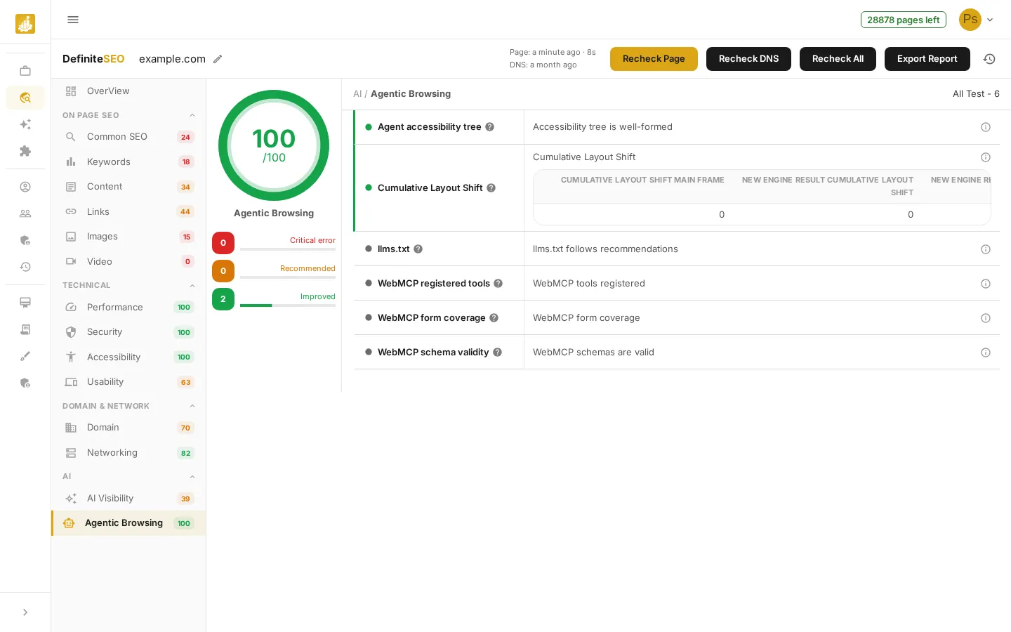 SEO Checker - Analyze Any Page in Seconds - Review Agentic Browsing readiness