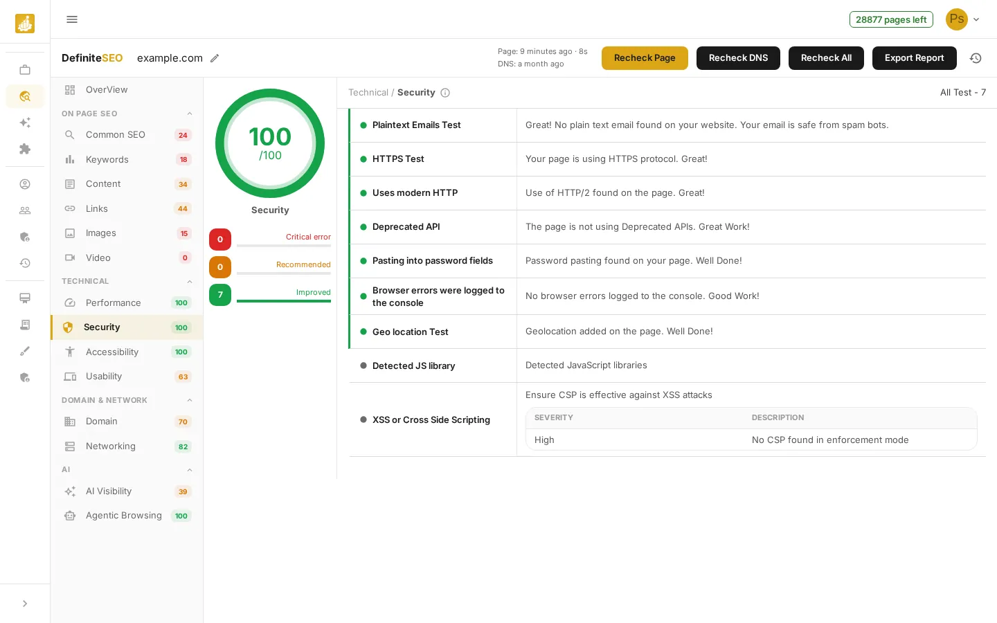 Your SEO Report - A Tour of Every Section - Security