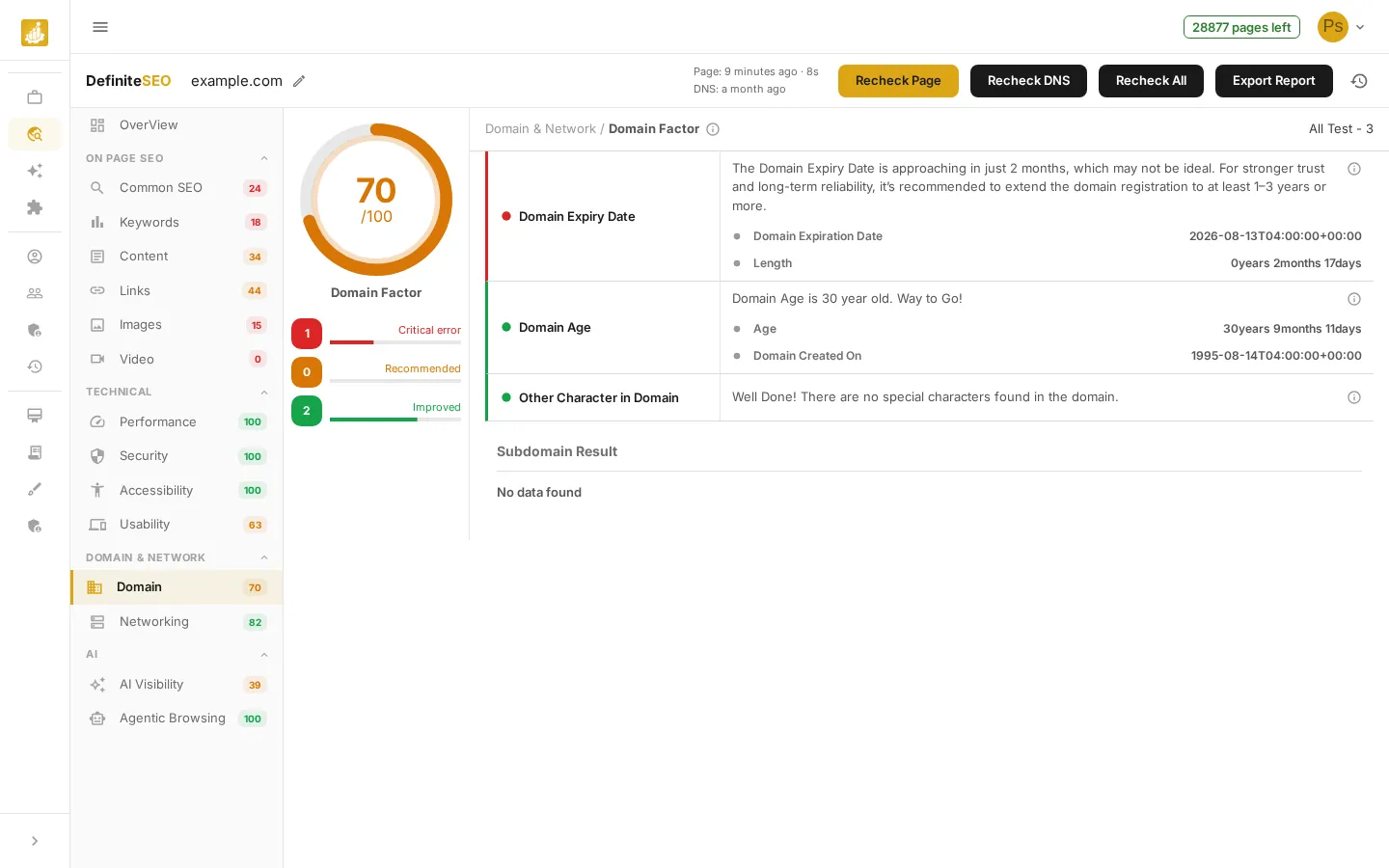 Your SEO Report - A Tour of Every Section - Domain & Networking