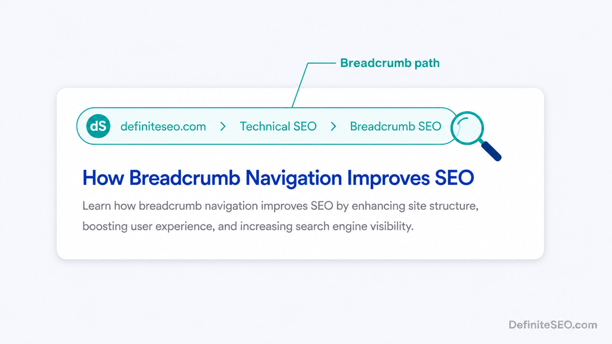 Desktop search result snippet showing a teal breadcrumb path under the page title for breadcrumb SEO