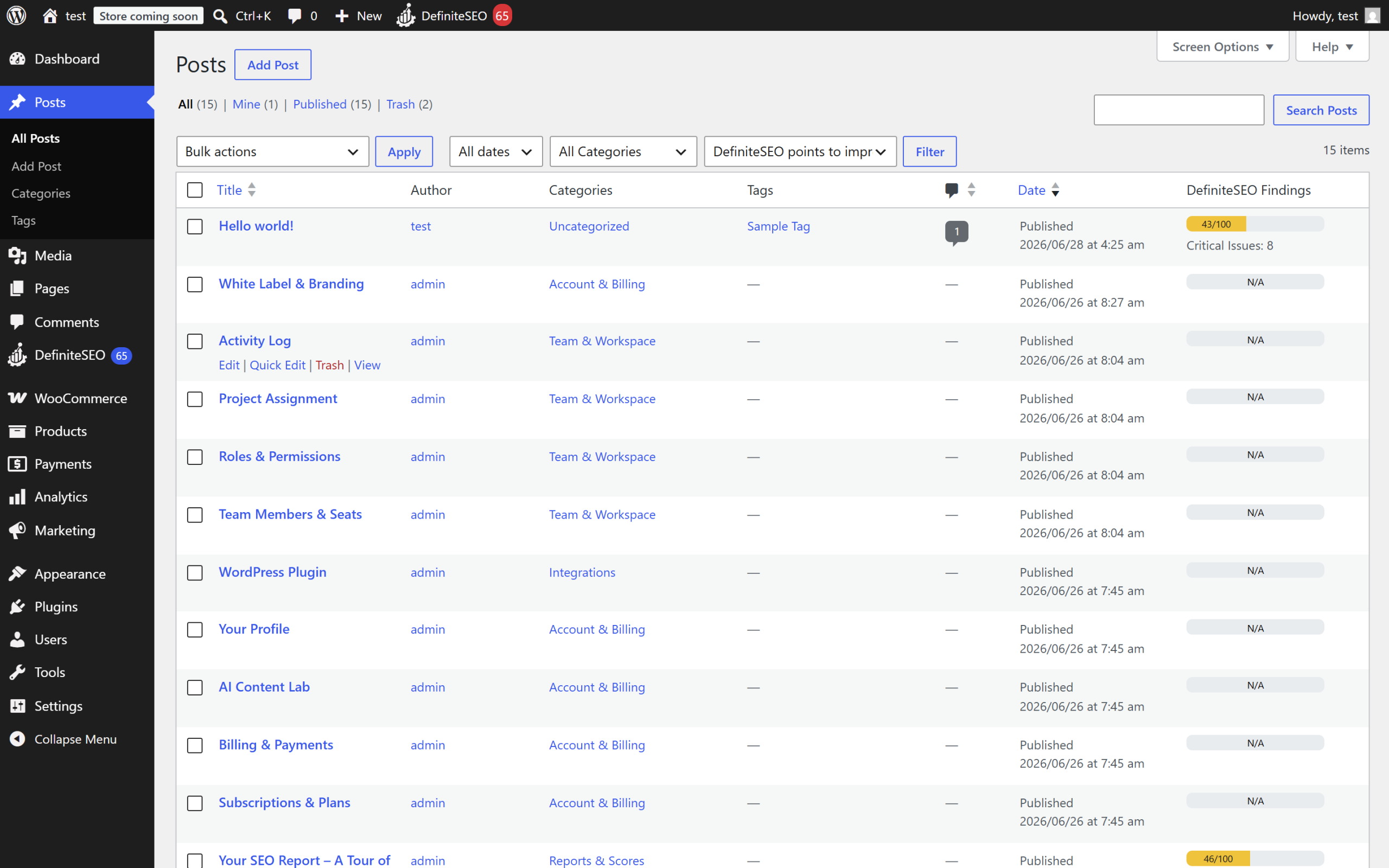 Choosing the Auto-Fix critical issues bulk action on the Posts list