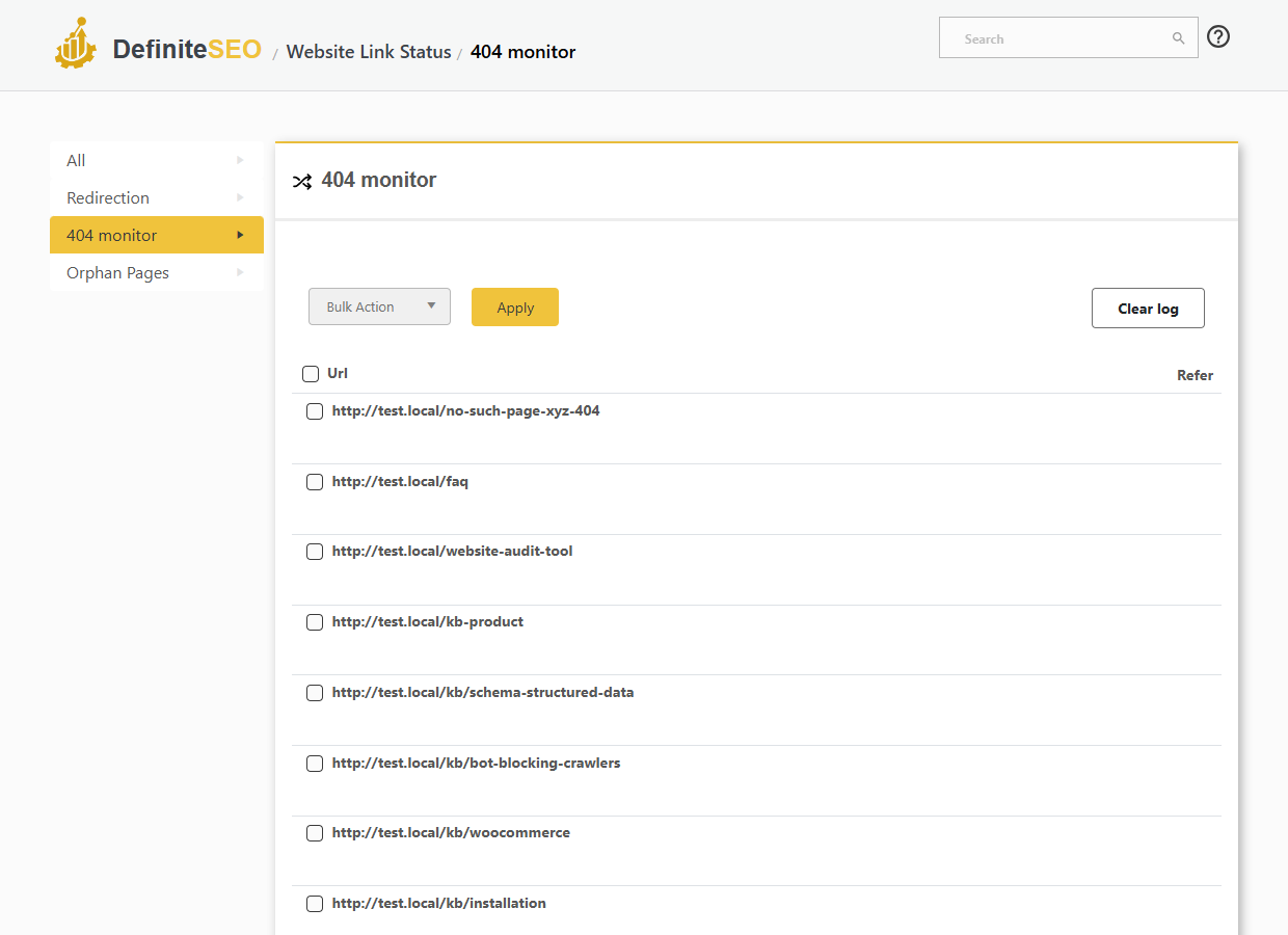 DefiniteSEO 404 error monitor