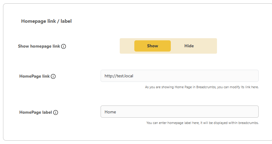 DefiniteSEO breadcrumb homepage link and label settings
