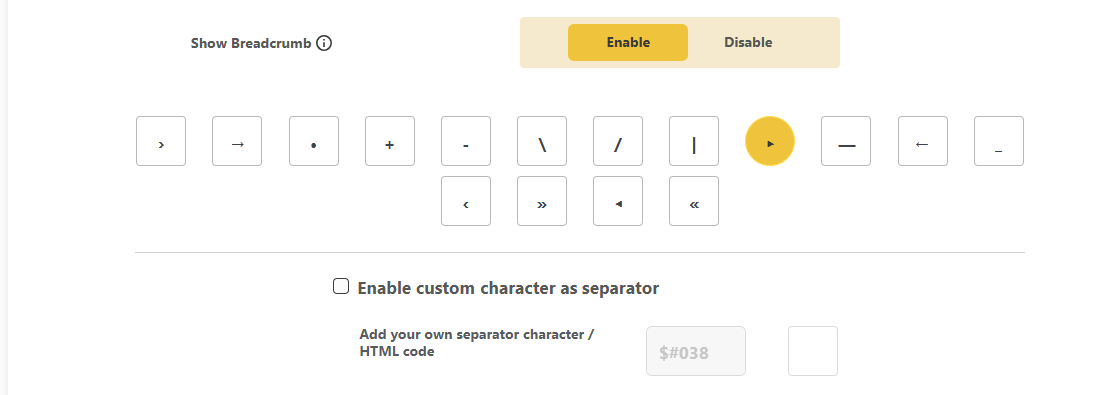DefiniteSEO breadcrumb separator character settings