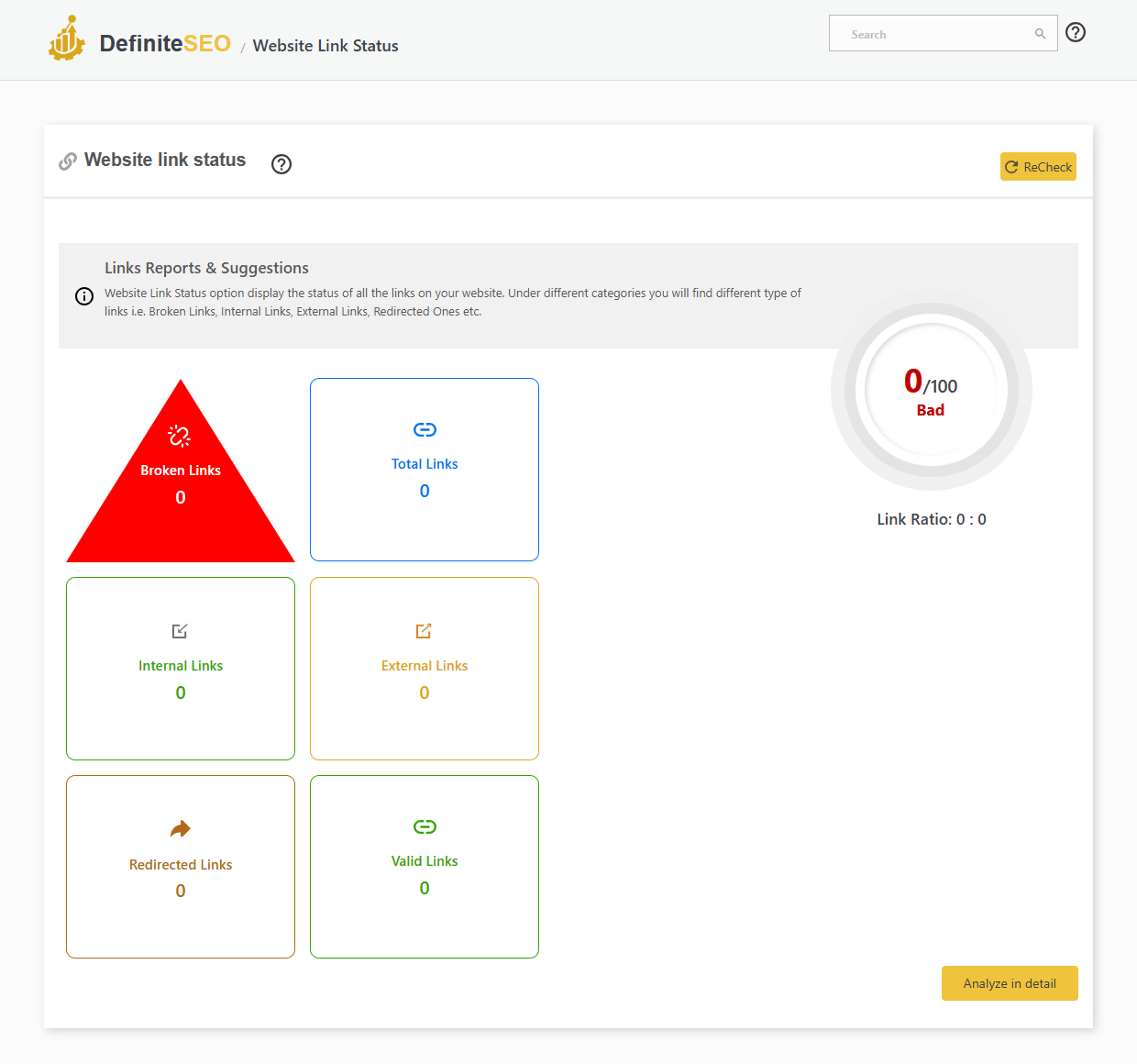 DefiniteSEO broken-link checker and link status