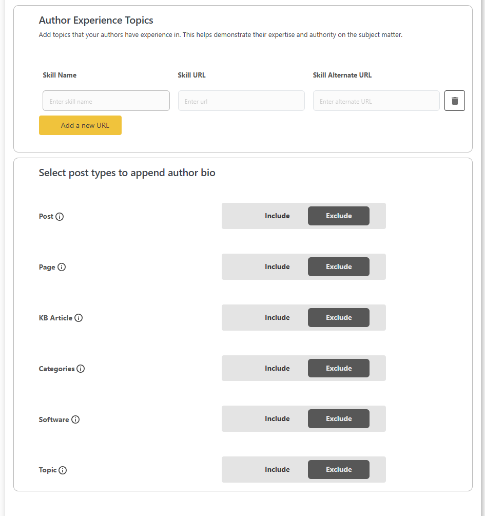 DefiniteSEO EEAT author experience topics and author bio settings