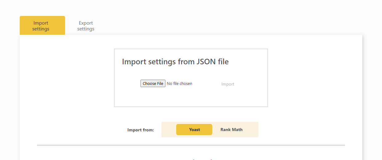 DefiniteSEO import and export settings