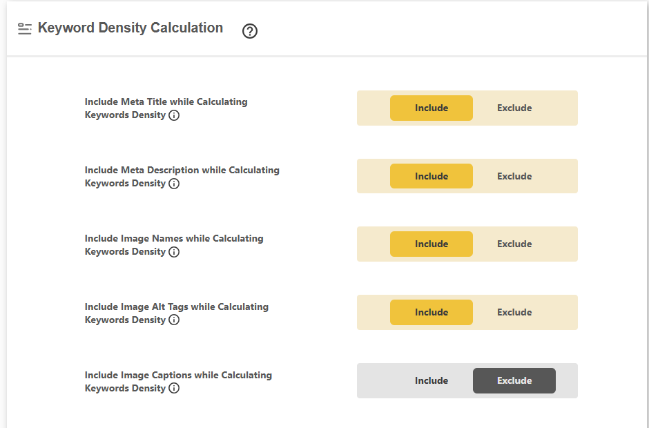 DefiniteSEO keyword density calculation settings