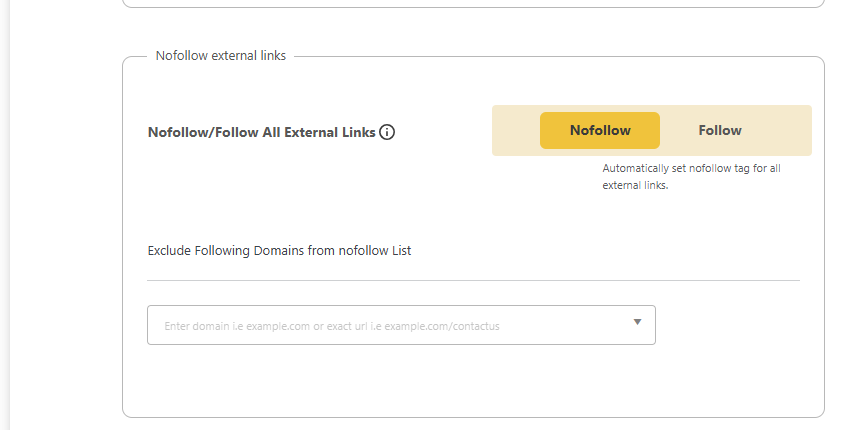 DefiniteSEO nofollow external links and domain exclusion settings