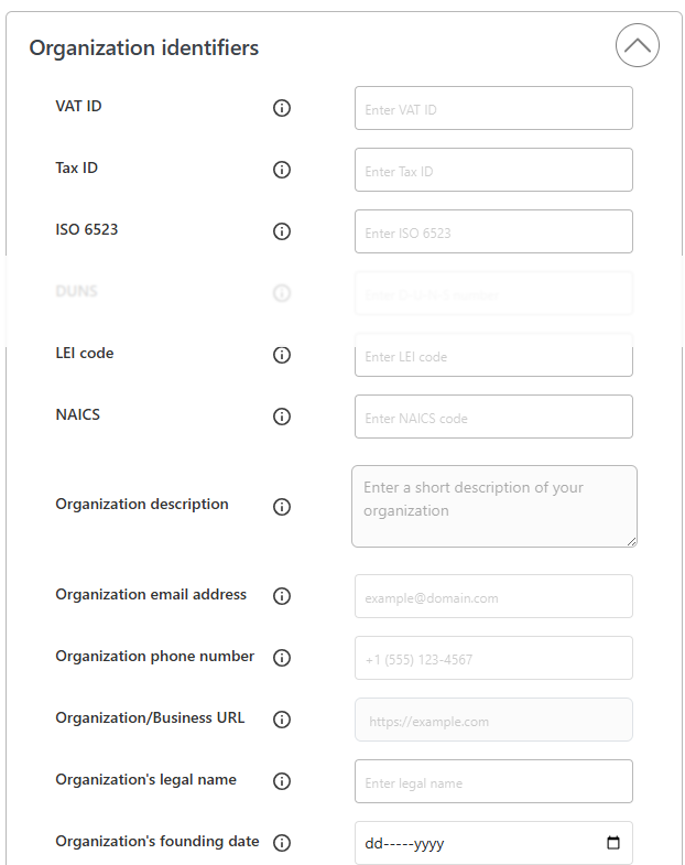 DefiniteSEO organization identifiers VAT, DUNS, LEI and NAICS settings