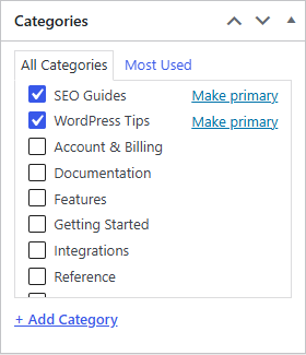 DefiniteSEO primary category selector