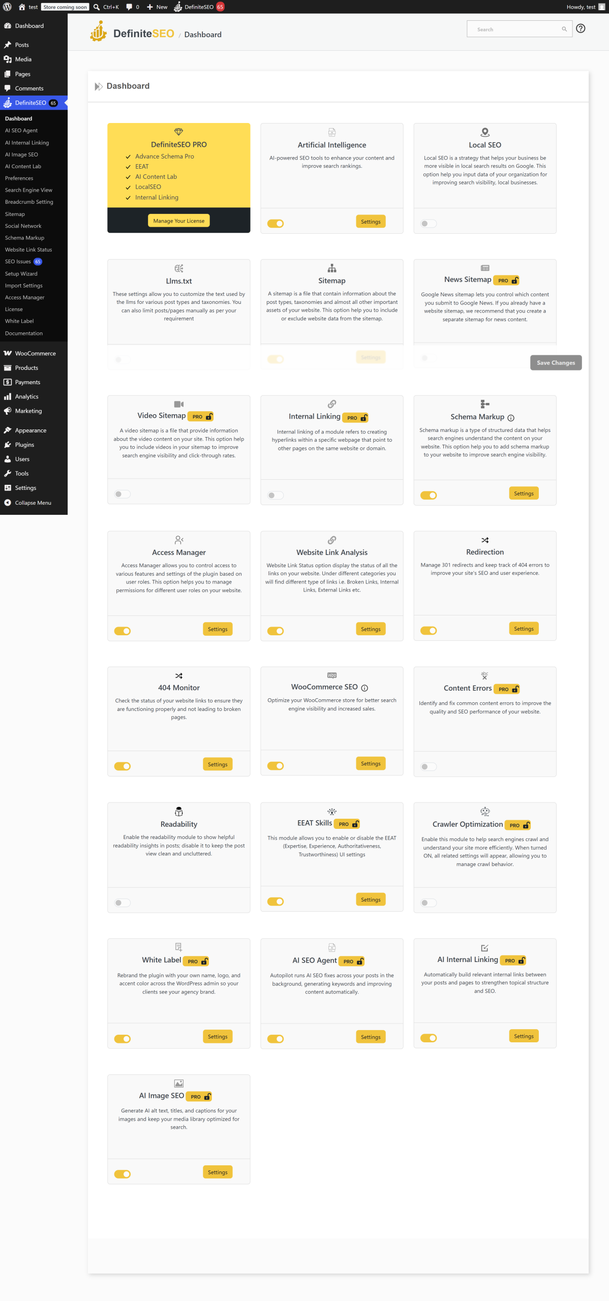 Enabling module cards on the DefiniteSEO dashboard