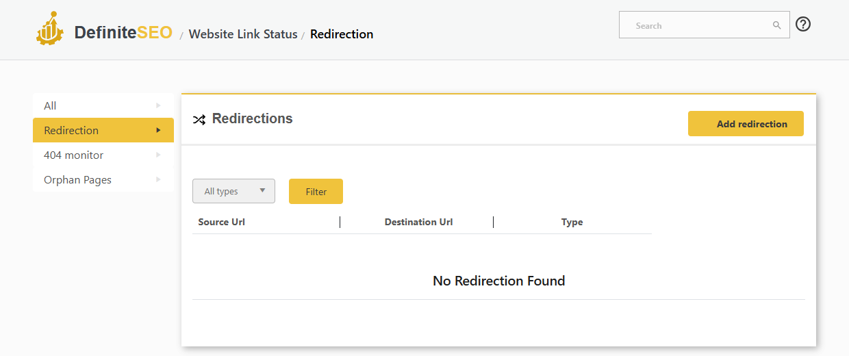 DefiniteSEO redirect manager list of redirections