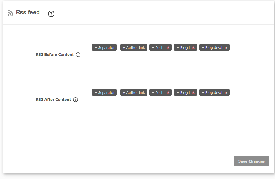 DefiniteSEO RSS feed before and after content settings