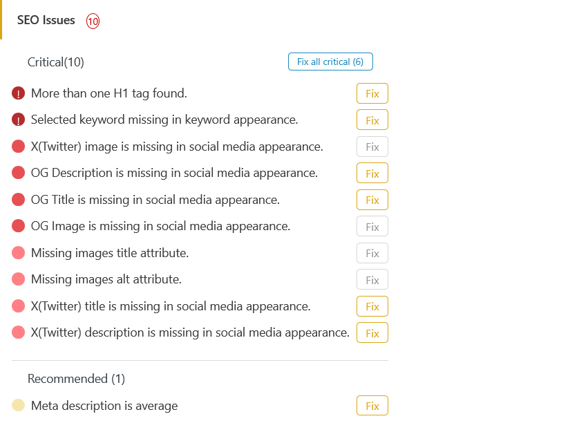DefiniteSEO SEO Autofix points-to-improve panel