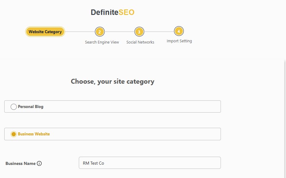 DefiniteSEO four step setup wizard