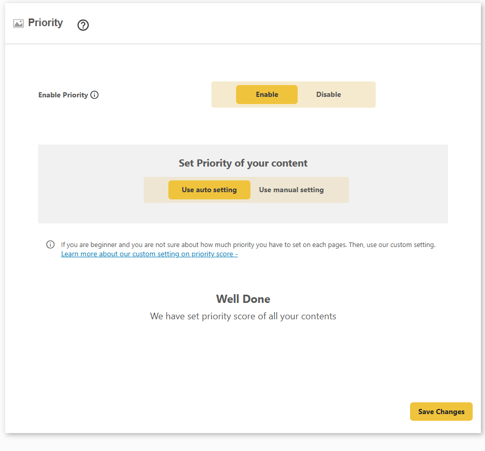 DefiniteSEO sitemap priority auto and manual settings