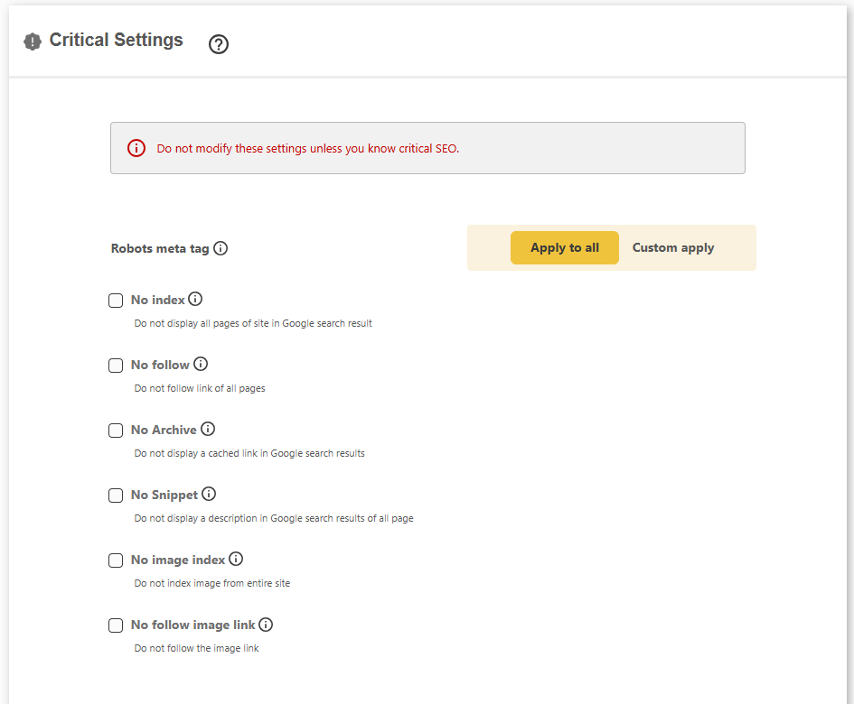 DefiniteSEO site-wide critical robots meta settings