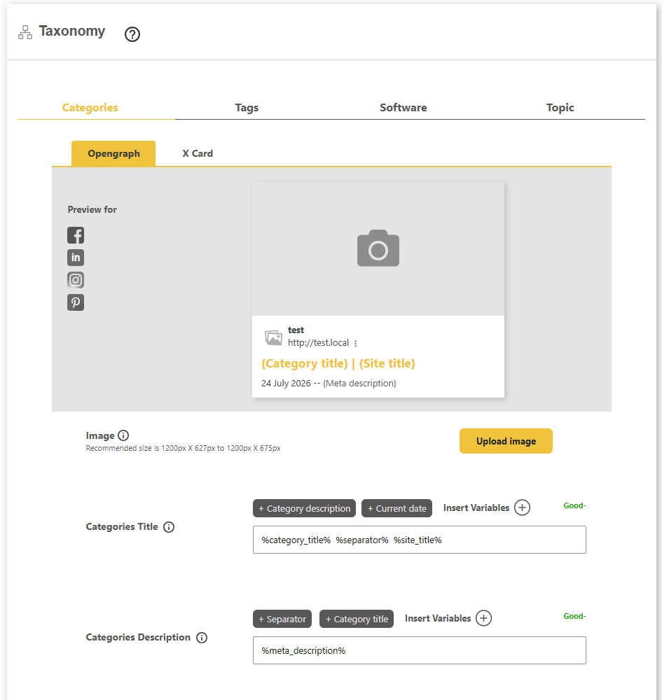 DefiniteSEO taxonomy Open Graph and X card social preview
