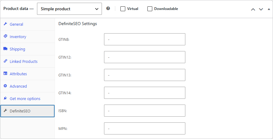 DefiniteSEO WooCommerce product identifiers GTIN, ISBN and MPN settings