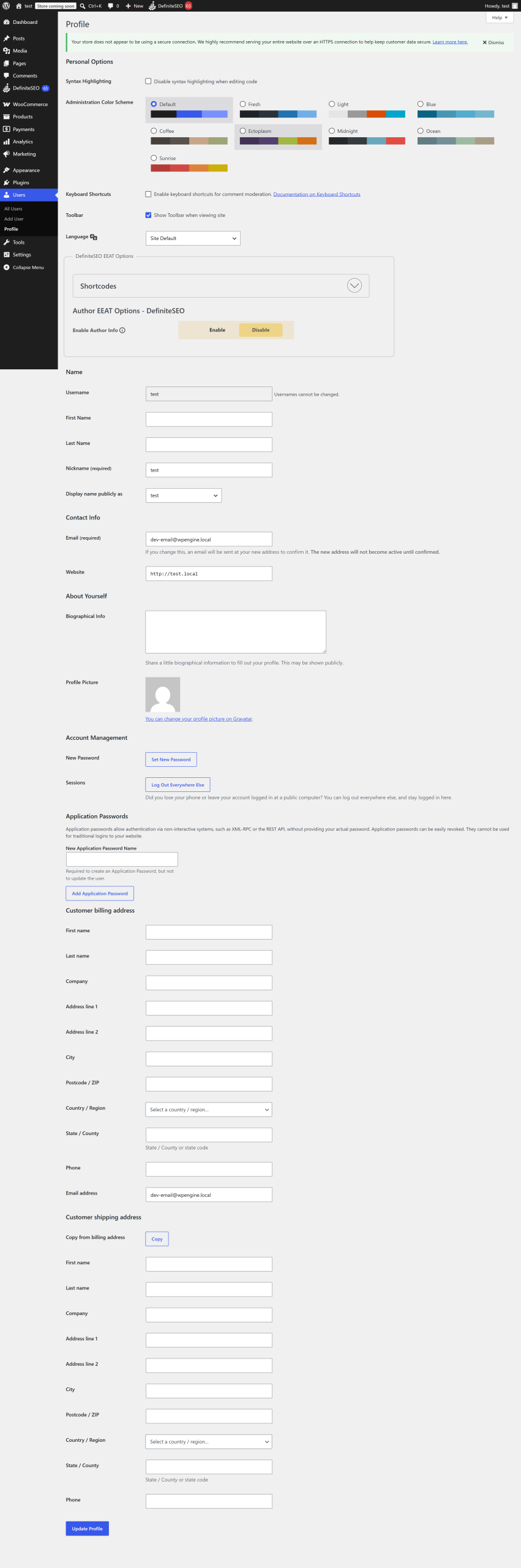 The author EEAT options on a WordPress user profile