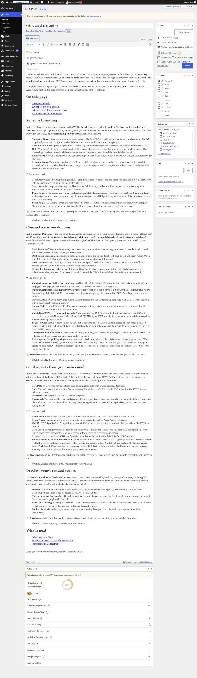 The Points to improve panel with per-issue Fix and Fix all critical buttons