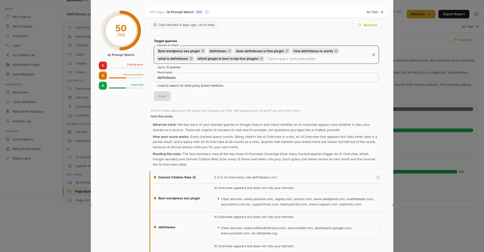 AI Prompt Watch tracking Google AI Overview citations for target queries
